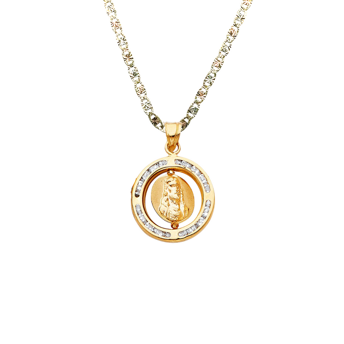 14k Virgin Mary and Christ Two Sided Gold Pendant with Solid Chain - LE-803