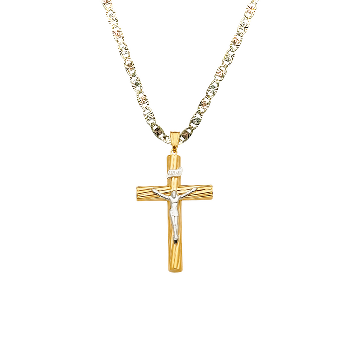 14k Two Tone Gold Jesus Cross Pendant with Solid Chain - LE-2162