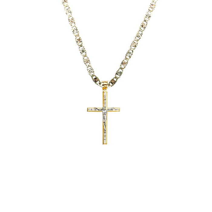 14k Gold Gemstone Jesus Cross Pendant with Solid Chain - LE-2197