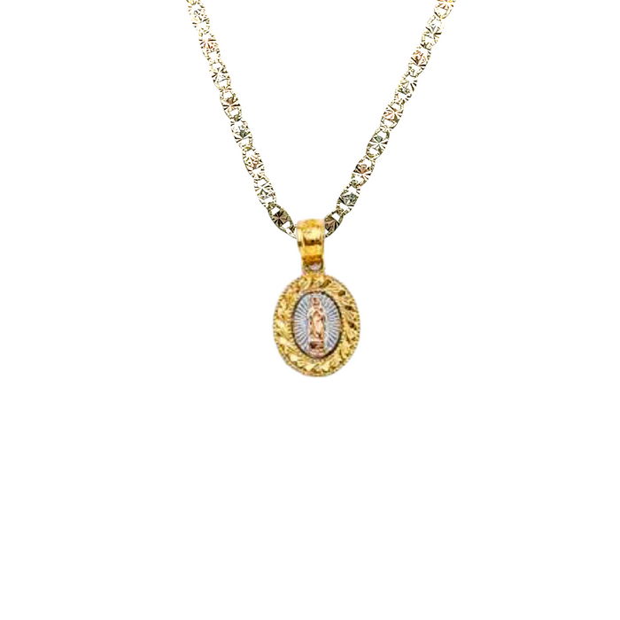 14k Virgin Mary Oval Pendant with Solid Chain - LE-1130