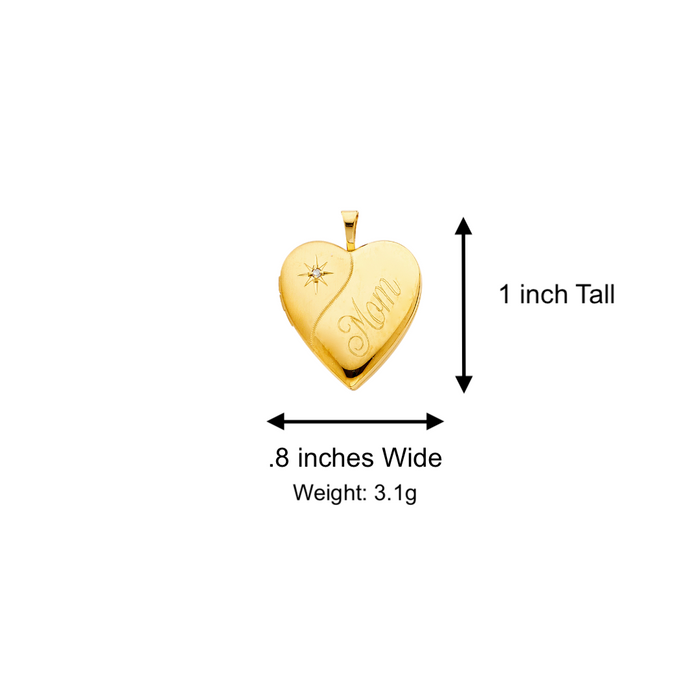 14k Gold Mom Picture Heart Locket Pendant with Solid Chain - LE-2028