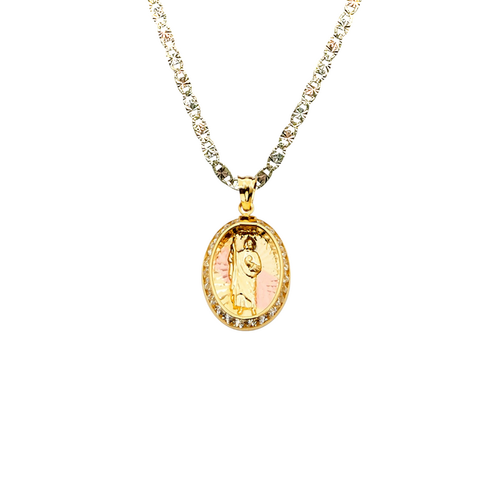 14k San Judas Oval Gemstone Pendant with Solid Chain - LE-2249