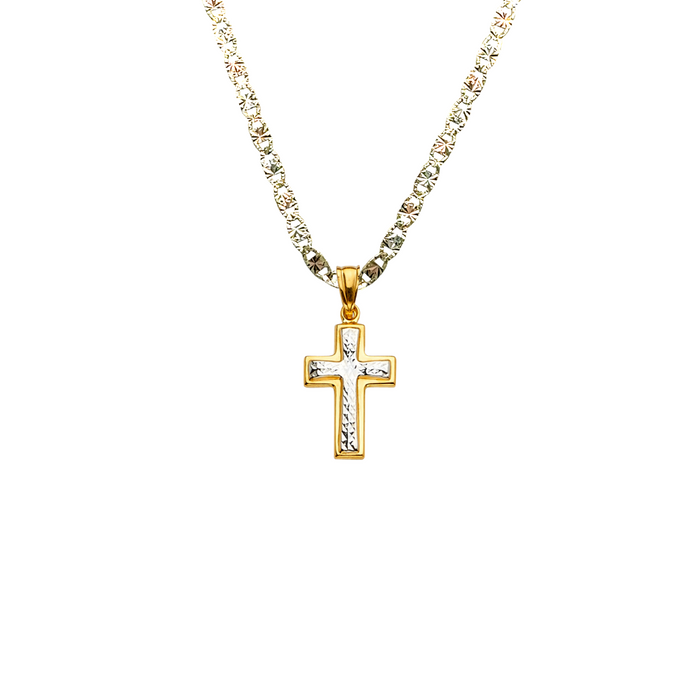 14k Gold Cross Pendant with Solid Chain - LE-2217