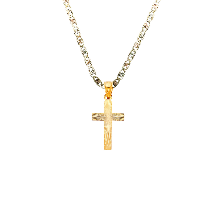 14k Gold Cross Radial Diamond Cut Pendant with Solid Chain - LE-1429