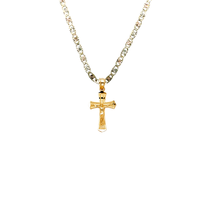 14k Gold Jesus Cross Pendant with Solid Chain - LE-0042