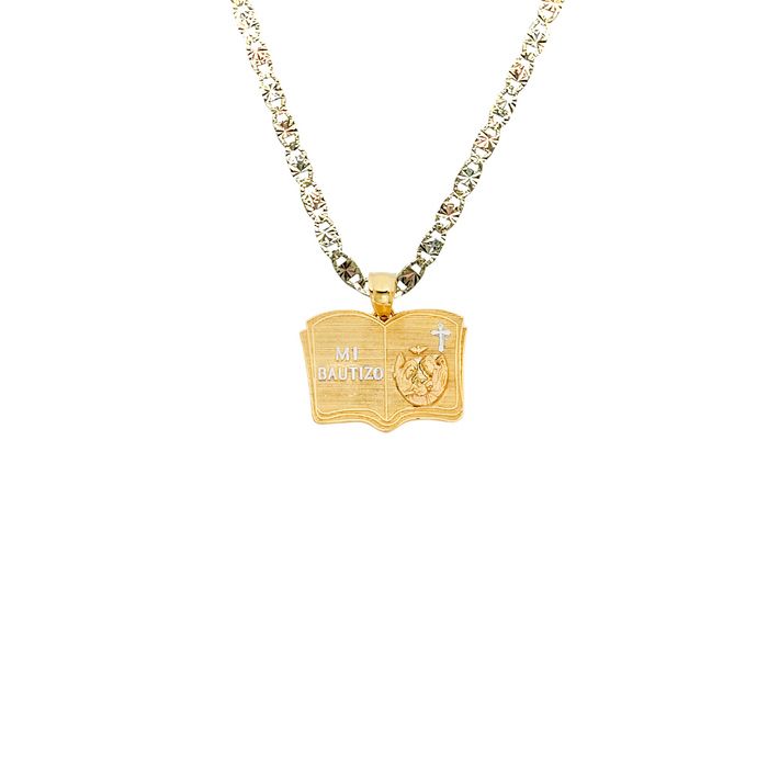 14k Baptism Mi Bautizo Gold Pendant with Solid Chain - LE-1439