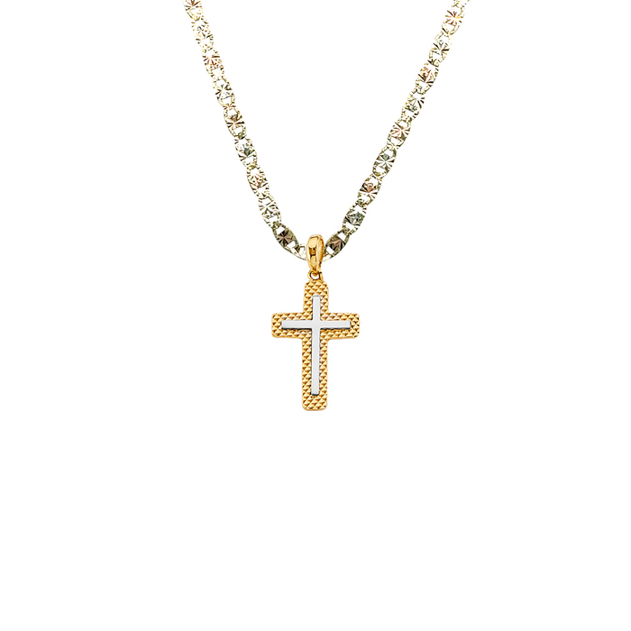 14k Gold Diamond Cut Cross Pendant with Solid Chain - LE-2730