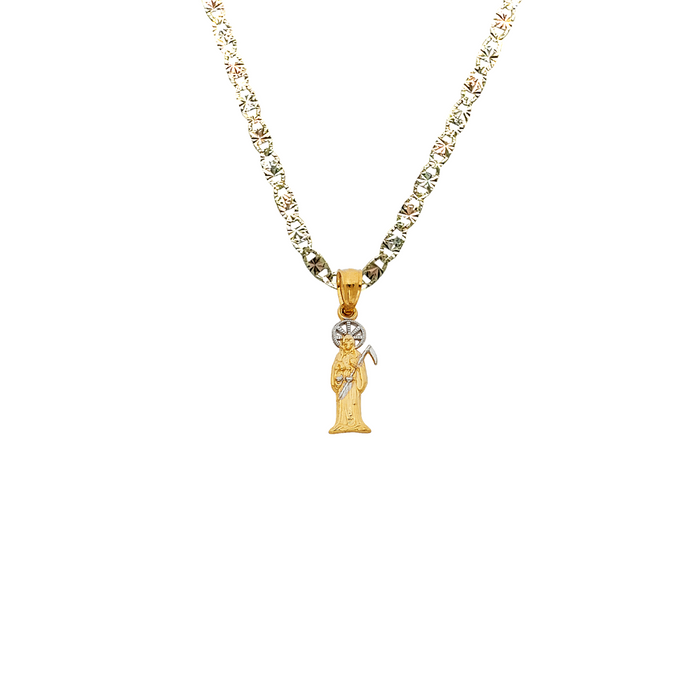 14k Small Santa Muerte Gold Pendant with Solid Chain - LE-0099