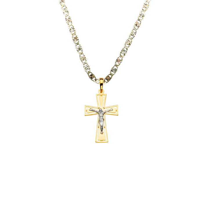 14k Two Tone Gold Jesus Cross Pendant with Solid Chain - LE-2166