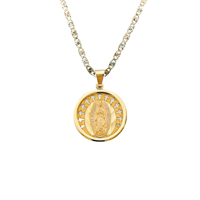 14k Virgin Mary Round Gold Pendant and Solid Chain - LE-3061