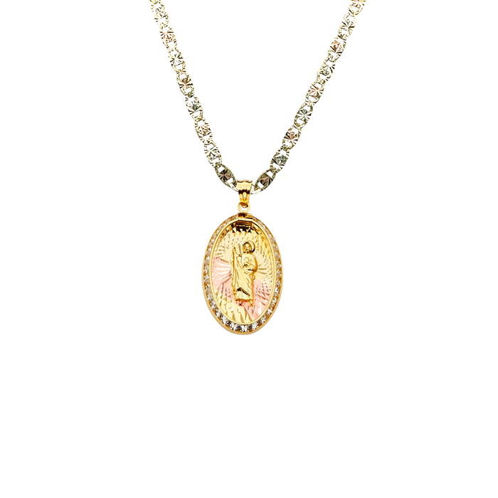 14k San Judas Oval Gemstone Pendant with Solid Chain - LE-2250