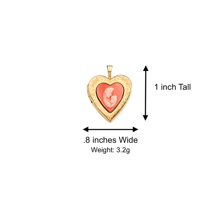 14k Gold Mother and Baby Picture Heart Locket Pendant with Solid Chain - LE-2585