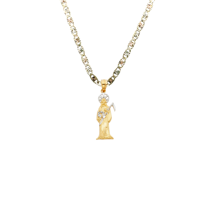 14k Santa Muerte Gold Pendant with Solid Chain - LE-0098