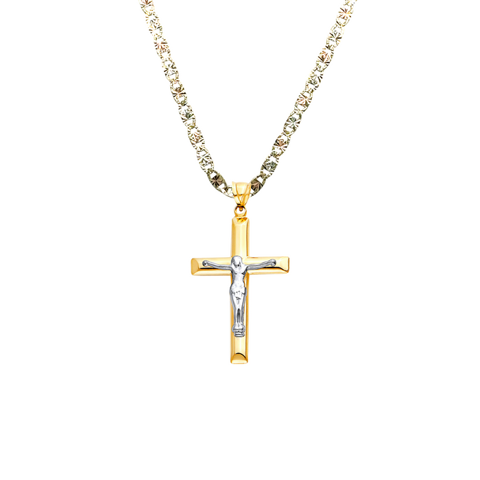 14k Two Tone Gold Jesus Cross Pendant with Solid Chain - LE-2528