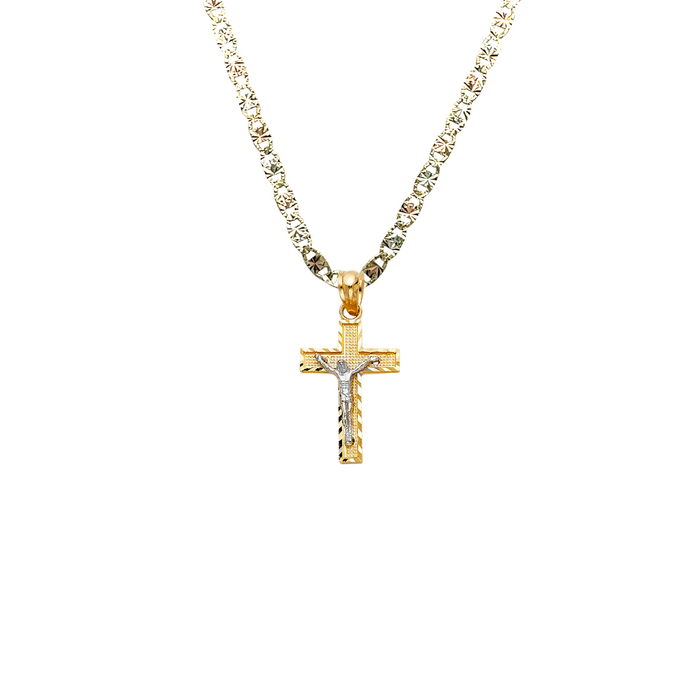 14k Gold Two Tone Jesus Cross Pendant with Solid Chain - LE-0080W