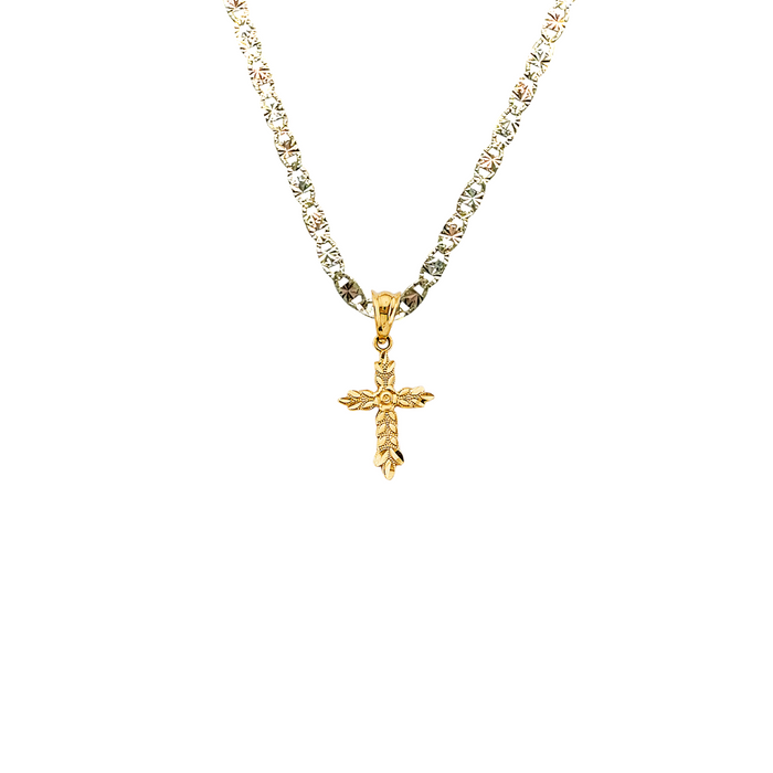 14k Gold Cross Pendant with Solid Chain - LE-2734