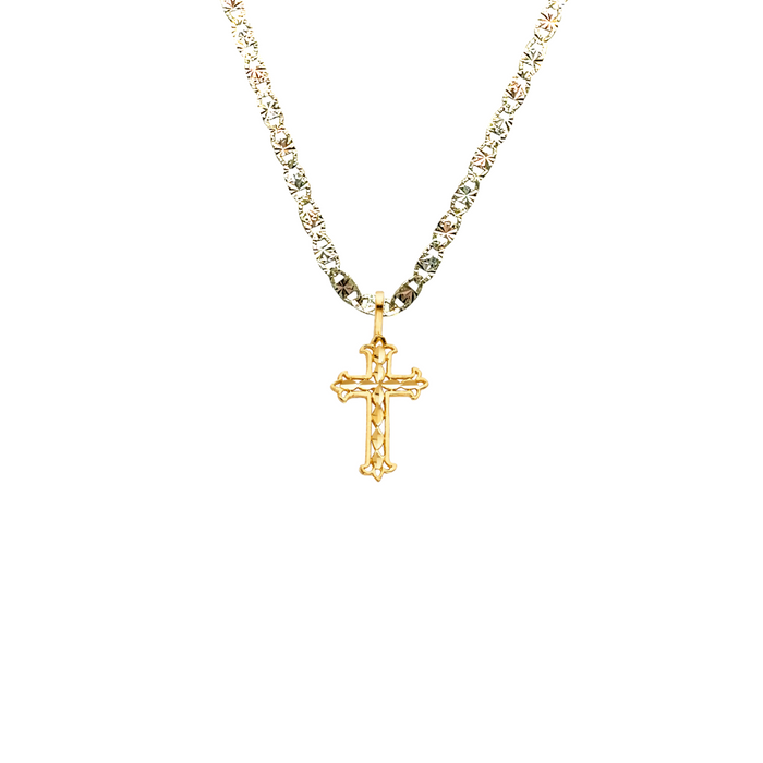 14k Gold Cross Pendant with Solid Chain - LE-1045