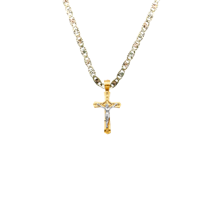 14k Two Tone Gold Jesus Cross Pendant with Solid Chain - LE-2713