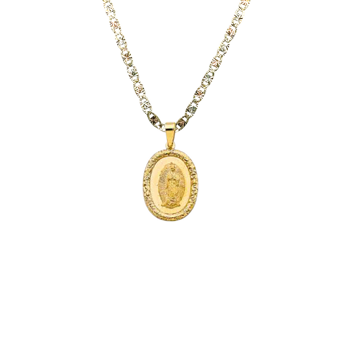 14k Virgin Mary Oval Gold Pendant with Solid Chain - LE-3066