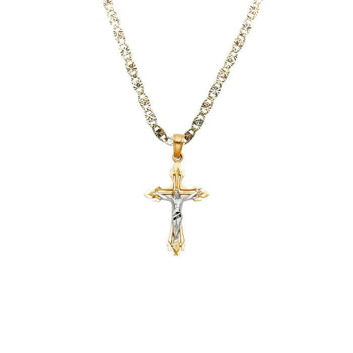 14k Gold Two Tone Jesus Cross Pendant with Solid Chain - LE-0075