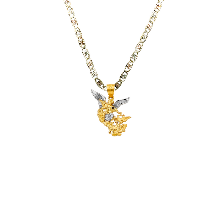 14k Saint Michael Two Tone Gold Pendant with Solid Chain - LE-2776