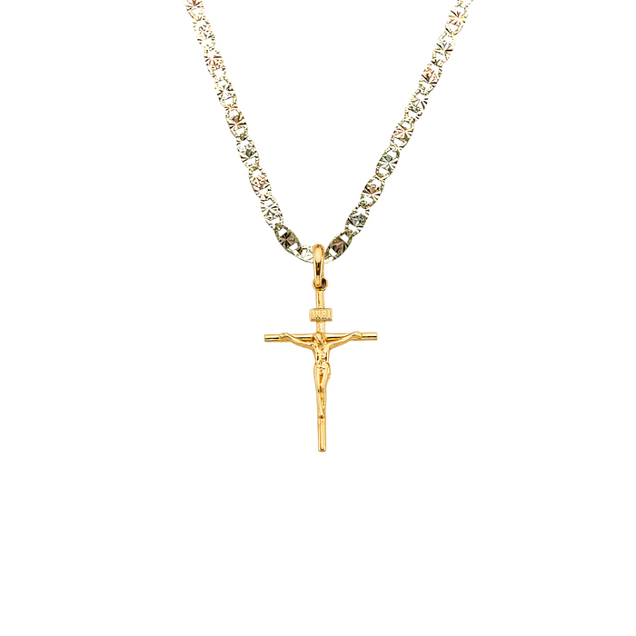 14k Gold Jesus Cross Pendant with Solid Chain - LE-2597