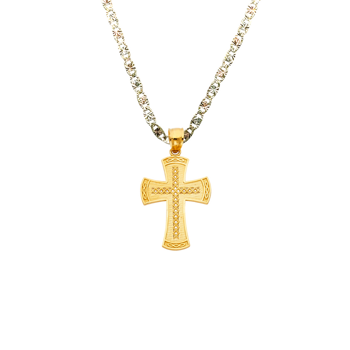 14k Gold Cross Pendant with Solid Chain - LE-1032