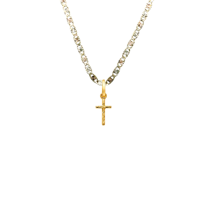 14k Gold Tiny Jesus Cross Pendant with Solid Chain - LE-0134