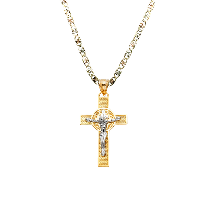 14k San Benito Jesus Gold Cross Pendant with Solid Chain - LE-1148