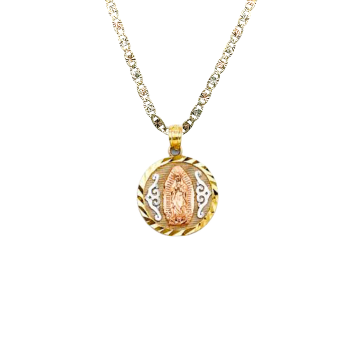 14k Virgin Mary Pendant Diamond Cut Edge with Solid Chain - LE-PT2817