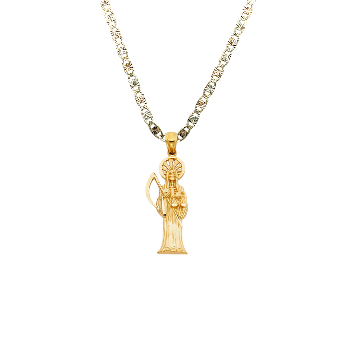 14k Santa Muerte Diamond Cut Gold Pendant with Solid Chain - LE-1158