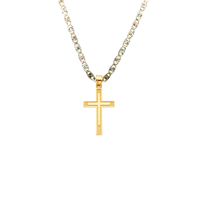 14k Gold Cross Pendant with Solid Chain - LE-0129