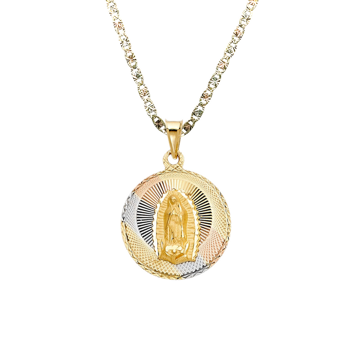 14k Virgin Mary TriColor Gold Pendant with Solid Chain - LE-290