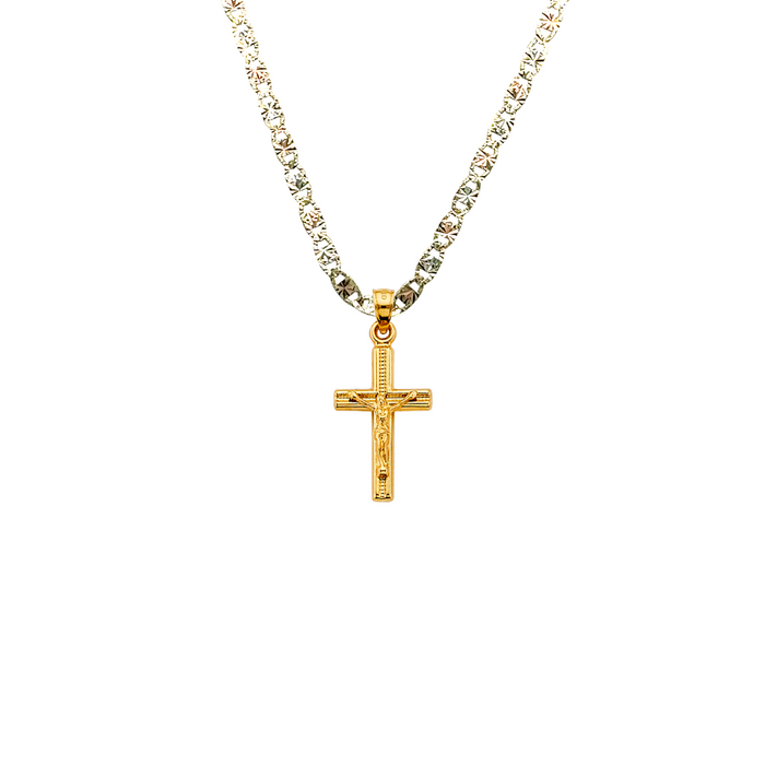 14k Gold Jesus Cross Pendant with Solid Chain - LE-2719