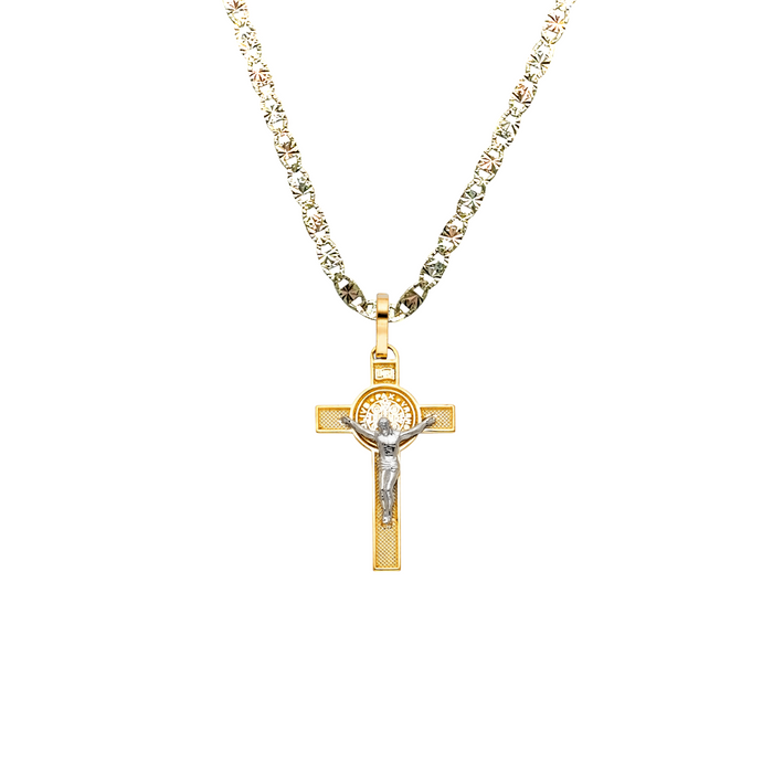 14k San Benito Jesus Gold Cross Pendant with Solid Chain - LE-0036