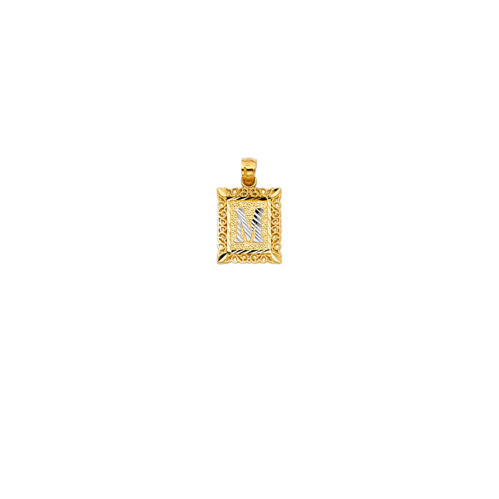 14k Gold Two Tone Square Letter Pendant - LE-2051P