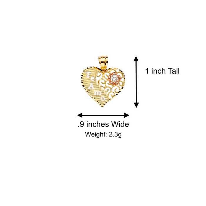 14k Te Amo Tri-Tone Gold Gemstone Heart Pendant with Solid Chain - LE-2379
