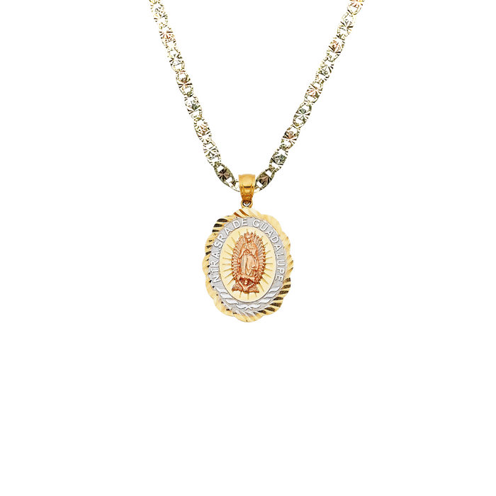 14k Virgin Mary Pendant Tri Gold and Solid Chain - LE-1364