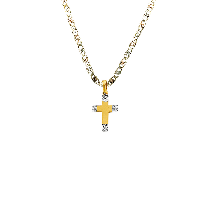 14k Gold White Gold Tip Cross Pendant with Solid Chain - LE-2967