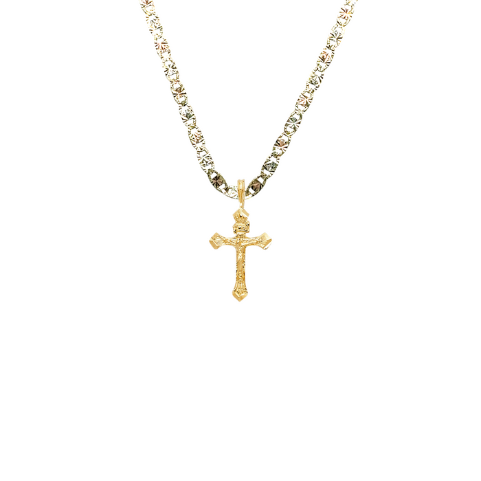 14k Gold Dainty Jesus Cross Pendant with Solid Chain - LE-1008