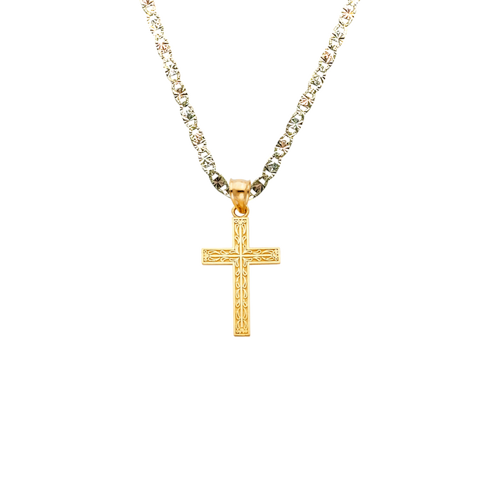 14k Gold Cross Pendant with Solid Chain - LE-0135