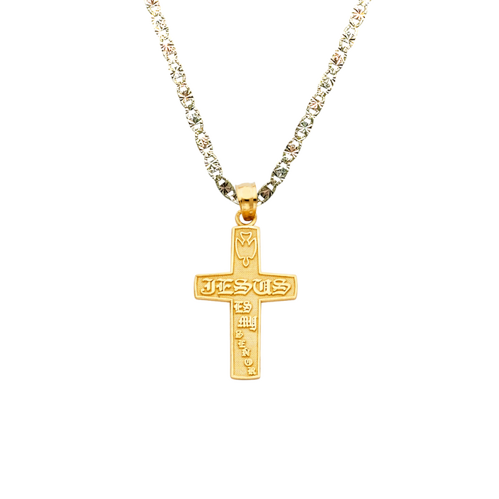 14k Gold Jesus Es Mi Senor Cross Pendant with Solid Chain - LE-1031