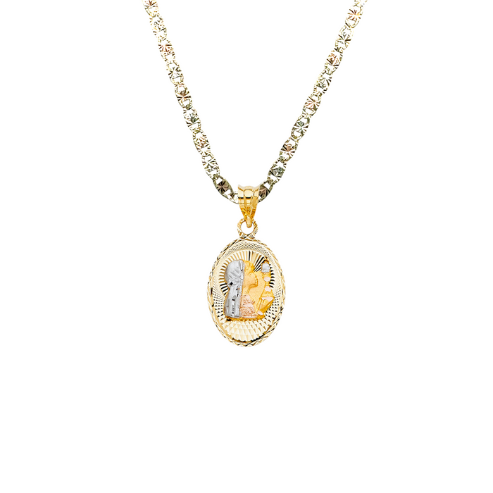 14k First Communion Girl Oval Gold Pendant and Solid Chain - LE-335