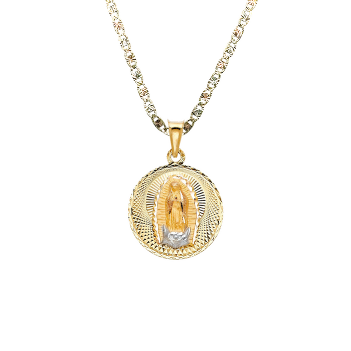 14k Virgin Mary Yellow Gold Pendant with Solid Chain - LE-299