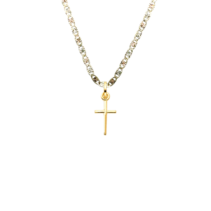 14k Gold Cross Pendant with Solid Chain - LE-0141