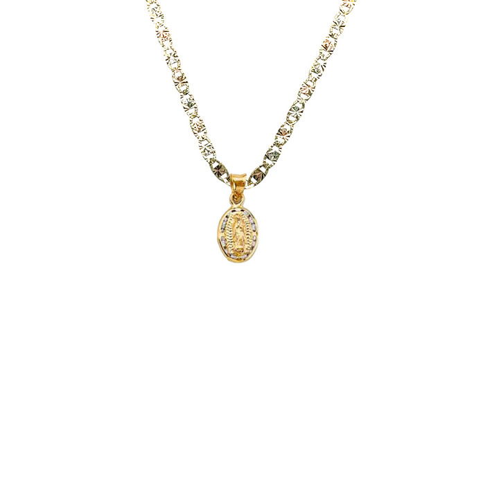 14k Virgin Mary Gold Pendant with Gemstones and Solid Chain - LE-1324