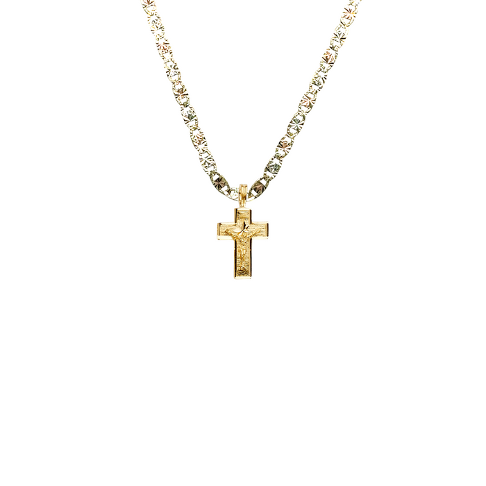 14k Gold Dainty Jesus Cross Pendant with Solid Chain - LE-2202