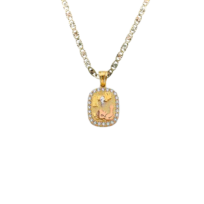 14k Baptism Gold Pendant with Solid Chain - LE-2636