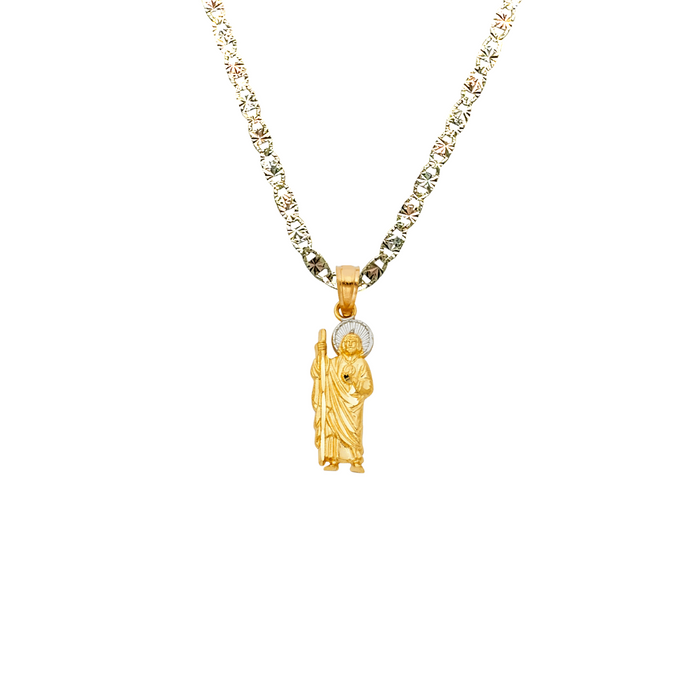 14k XSmall San Judas Gold Pendant with Solid Chain - LE-102