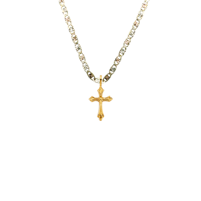 14k Gold Small Cross Pendant with Solid Chain - LE-2732